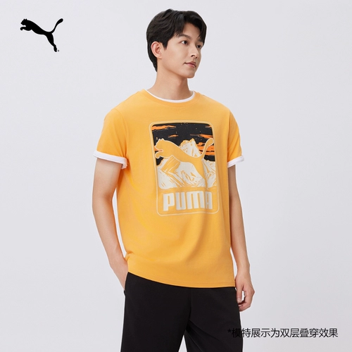 Puma, хлопковая летняя спортивная футболка с коротким рукавом для отдыха, круглый воротник