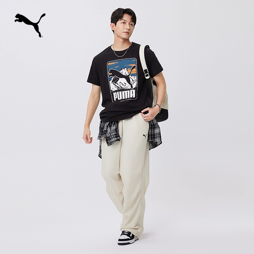 Puma, хлопковая летняя спортивная футболка с коротким рукавом для отдыха, круглый воротник