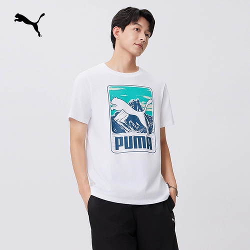 Puma, хлопковая летняя спортивная футболка с коротким рукавом для отдыха, круглый воротник