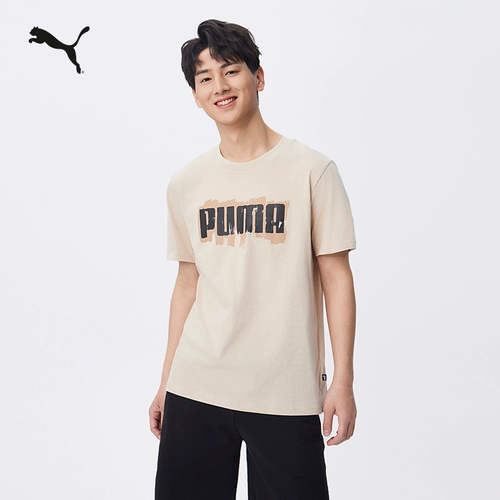 Puma, спортивная хлопковая футболка с коротким рукавом, круглый воротник