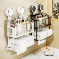 Suction Cup Bathroom Storage Rack Wall-Mounted Punch-Free Bathroom Sink Cosmetics Towel Tissue Storage Rack