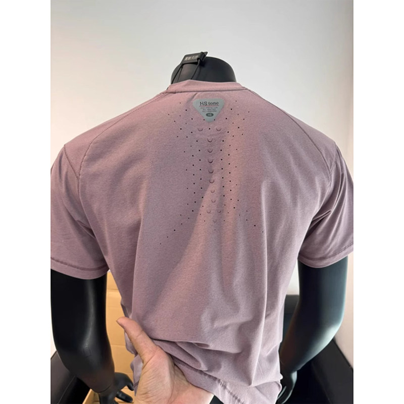 Ander Jurnal Dragon Scale Perforated Quick-Dry Short-Sleeve T-Shirt for Men, Summer Outdoor Sports, Cuffed Breathable Half-Sleeve