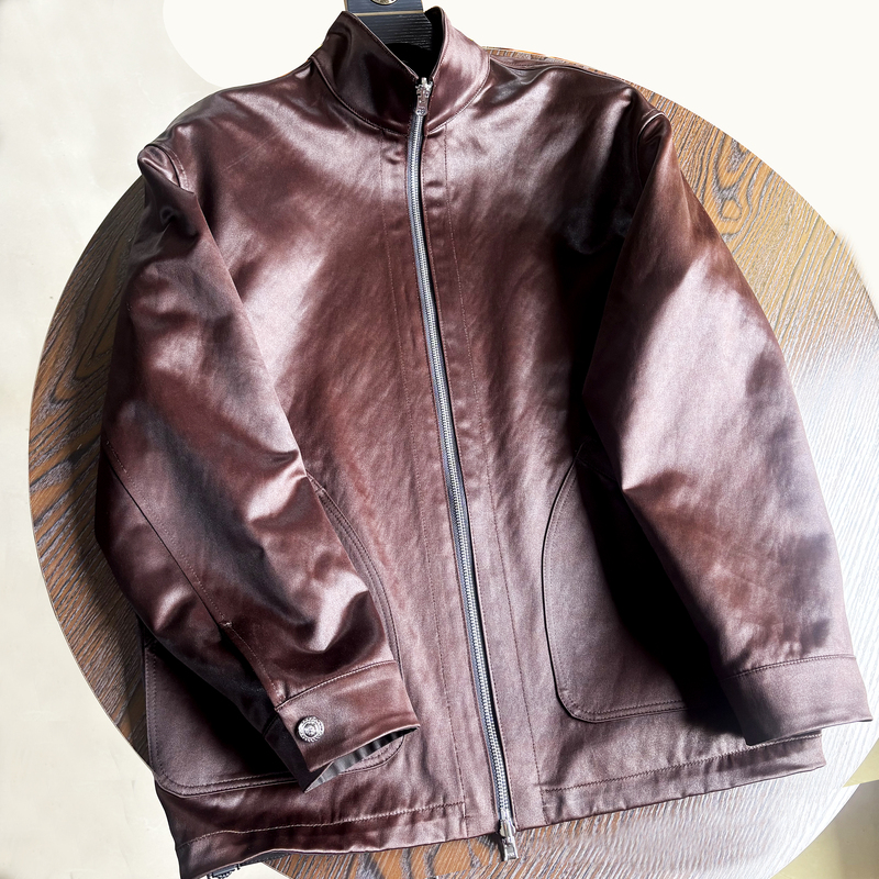2631 Thick 80mm Silk Cloud Yarn Natural Color Men's Jacket Mulberry Silk Vintage Stand Collar Casual