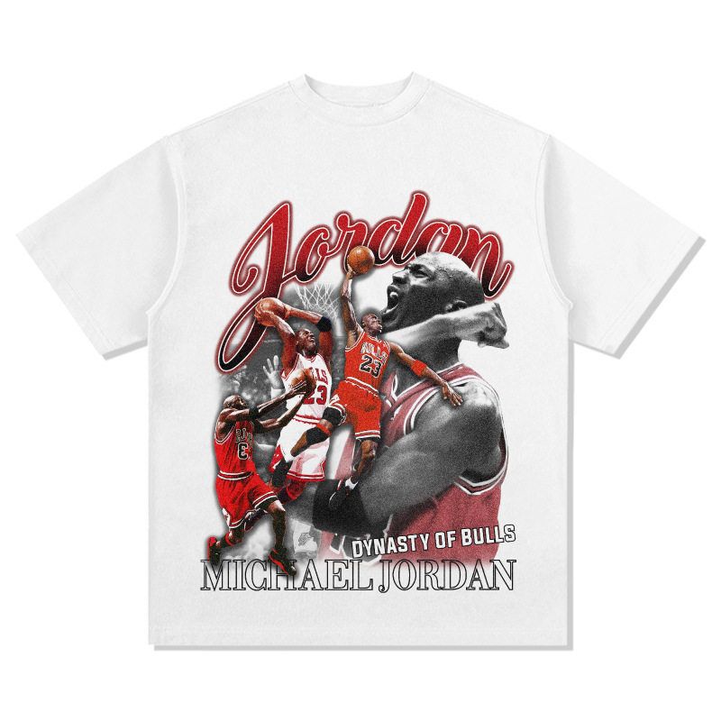 Printed Short-Sleeve Vintage American T-Shirt Mj Michael Jordan Legend Washed Collar Heavyweight