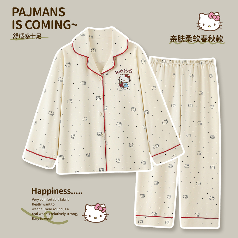 Pure Cotton Pajamas for Women, Summer 2026 New Long-Sleeved Three-Piece Set, Cartoon Fabric, 100% Cotton, Spring and Autumn Home Wear