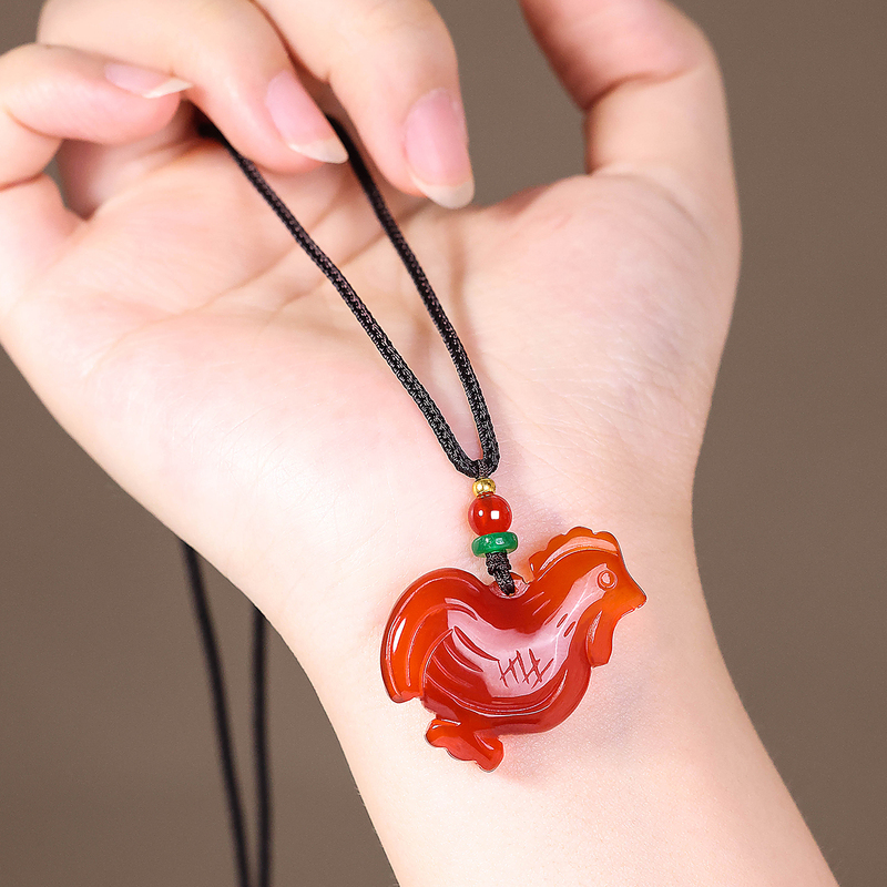Natural Red Agate Zodiac Rooster Pendant Necklace, a Rooster-Themed Amulet for Good Luck, Keychain, Gift for Men and Women Natural Red Agate Zodiac Rooster Pendant Necklace, a Rooster-Themed Amulet for Good Luck, Keychain, Gift for Men and Women