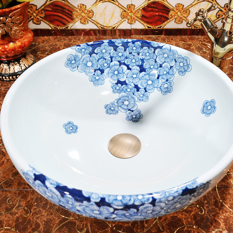 Blue and white porcelain! All of jingdezhen hand - made porcelain art basin stage basin sink basin - ice name plum