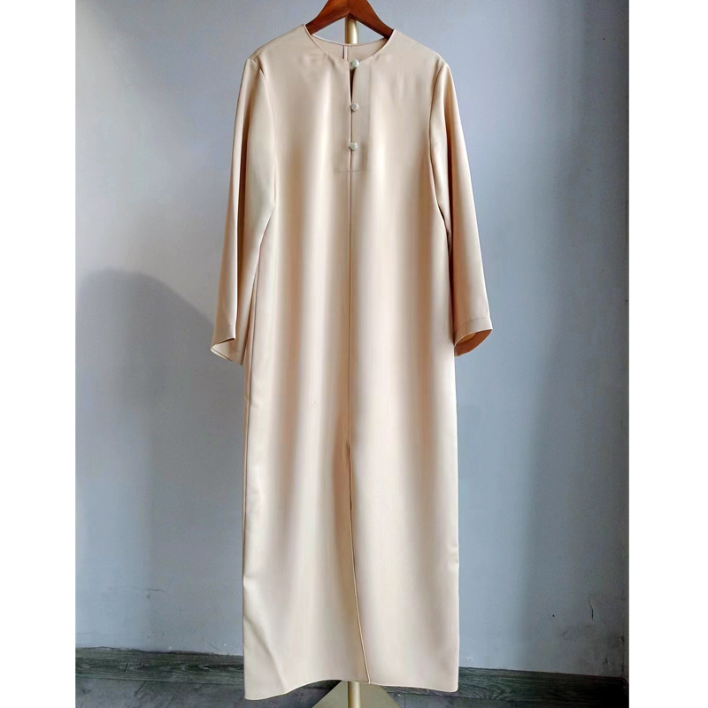 Spanish Designer Style Diamond Button Round Neck Hem with Slit Nine-Quarter Sleeves Dress Long Dress 4614