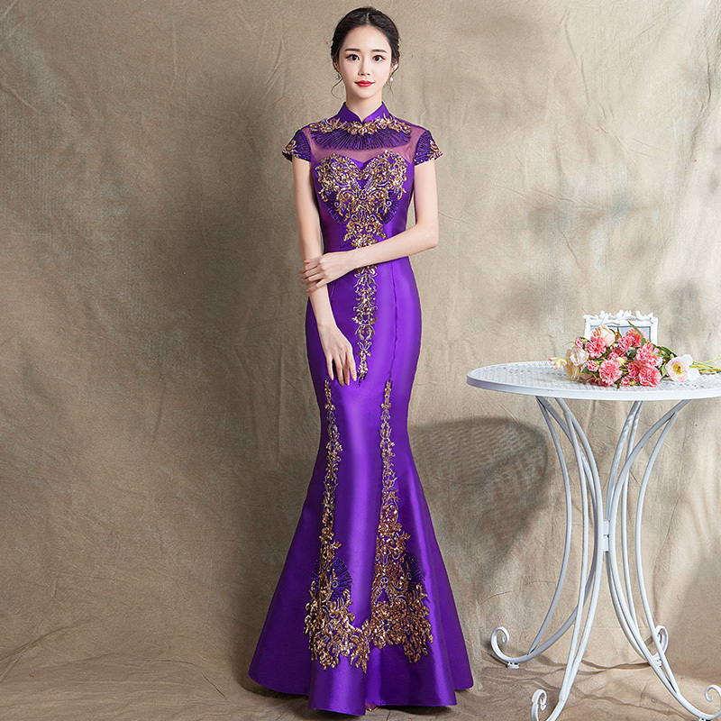 2026 New Evening Gown Long Dress Host Runway Performance Cheongsam Banquet Fishtail Performance Dress Autumn Bride Wedding Toast Dress 2026 New Evening Gown Long Dress Host Runway Performance Cheongsam Banquet Fishtail Performance Dress Autumn Bride Wedding Toast Dress