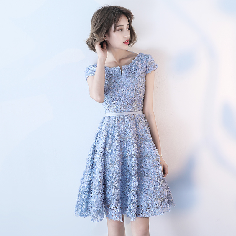 2020 mùa xuân mới ngắn ăn mặc tiệc Toast Evening dress V-cổ ngắn tay áo Slim thời trang dress Woman