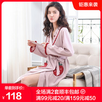Nightgown women spring and autumn cotton sweet cute long sleeve ladies long sexy pajamas bathrobe thin home wear autumn and winter