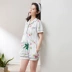 Bộ đồ ngủ phong cách Nhật Bản ngắn tay mùa hè của phụ nữ cotton Áo cardigan Nhật Bản phong cách Hàn Quốc hoa anh đào tươi mát phục vụ tại nhà lỏng lẻo và dễ thương - Bên ngoài ăn mặc