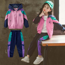 Girls sports suit Korean version 2021 Spring and Autumn New Tide childrens clothing foreign childrens net red clothes two-piece tide