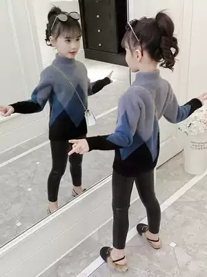 Girls sweater pullover 2021 new children's knitwear middle child half turtleneck sweater plus velvet thickened autumn and winter