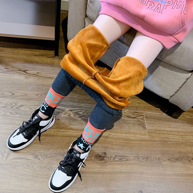 Girls autumn and winter clothes plus velvet leggings baby 2-4 3 5 4 6 5 7 8-year-old girl warm cotton pants tide