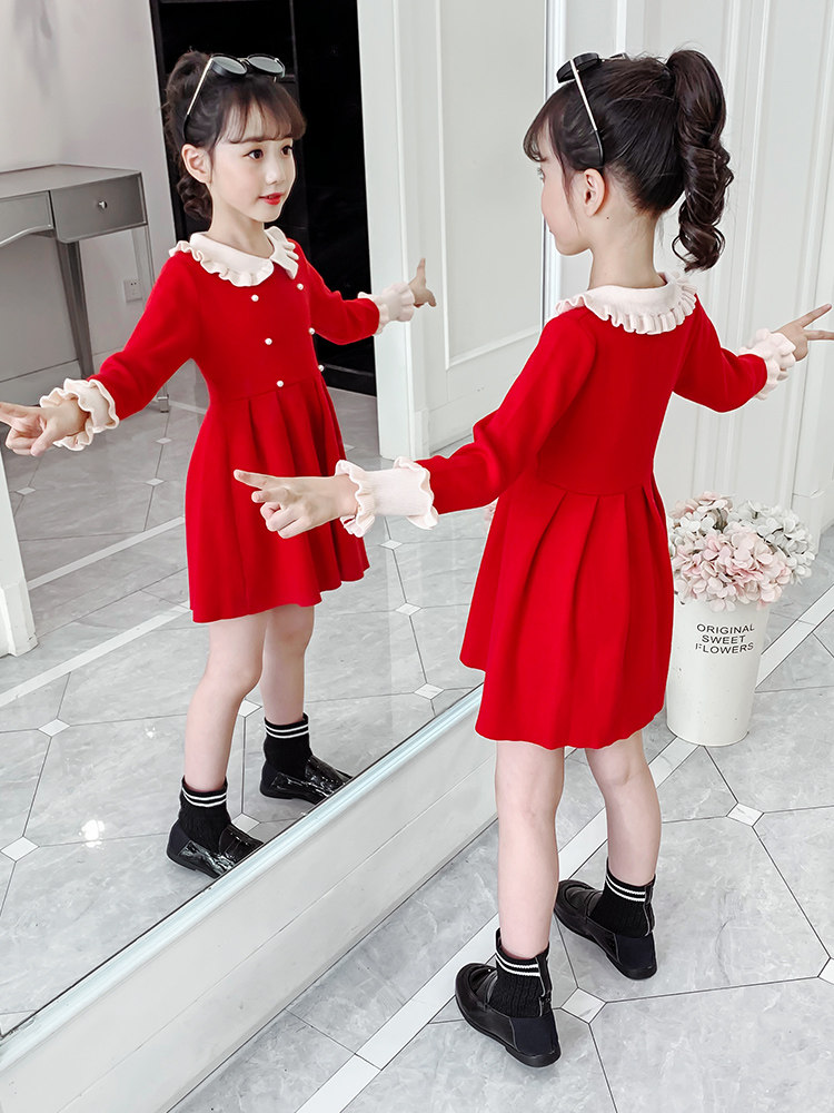3 Children 4 Girls Dresses 5 Spring and Autumn Dresses 2022 New Princess Dress Net Red Foreign Style Sweater 6 Years Old Girl