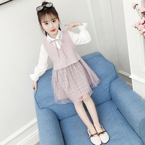 3 Children 4 girls spring and autumn dress 5 dress 2021 new princess skirt subnet Red foreign air 6 year old girl set