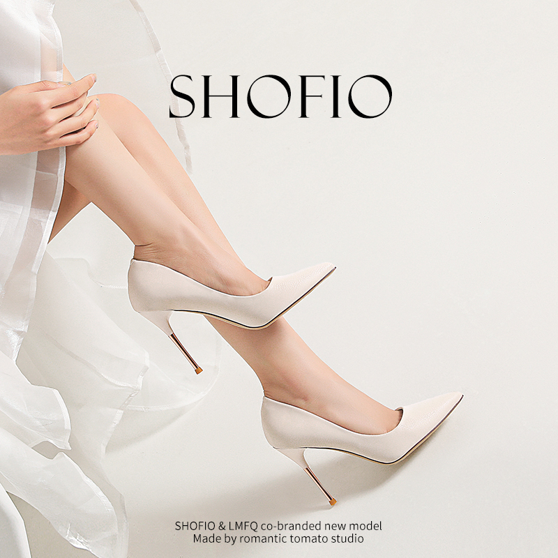 Comfortable Genuine Leather High Heels for Women, Stiletto Heels, 2026 Spring and Summer New Style, Elegant Off-White Single Shoes, French Sexy Wedding Shoes