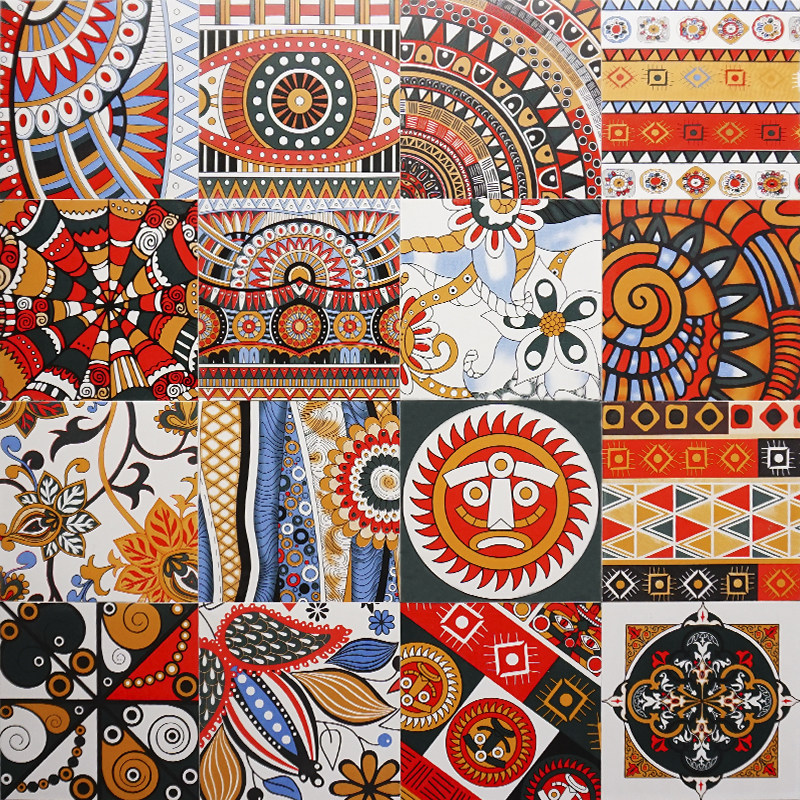 Indian red retro tile 200x200 restaurant hotel background wall art flower tile floor tile