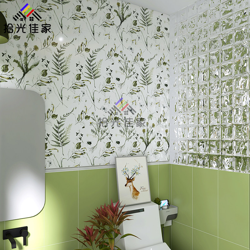 Nordic powder room avocado green tile 300X600 homestay bathroom dandelion tile toilet matte wall tile