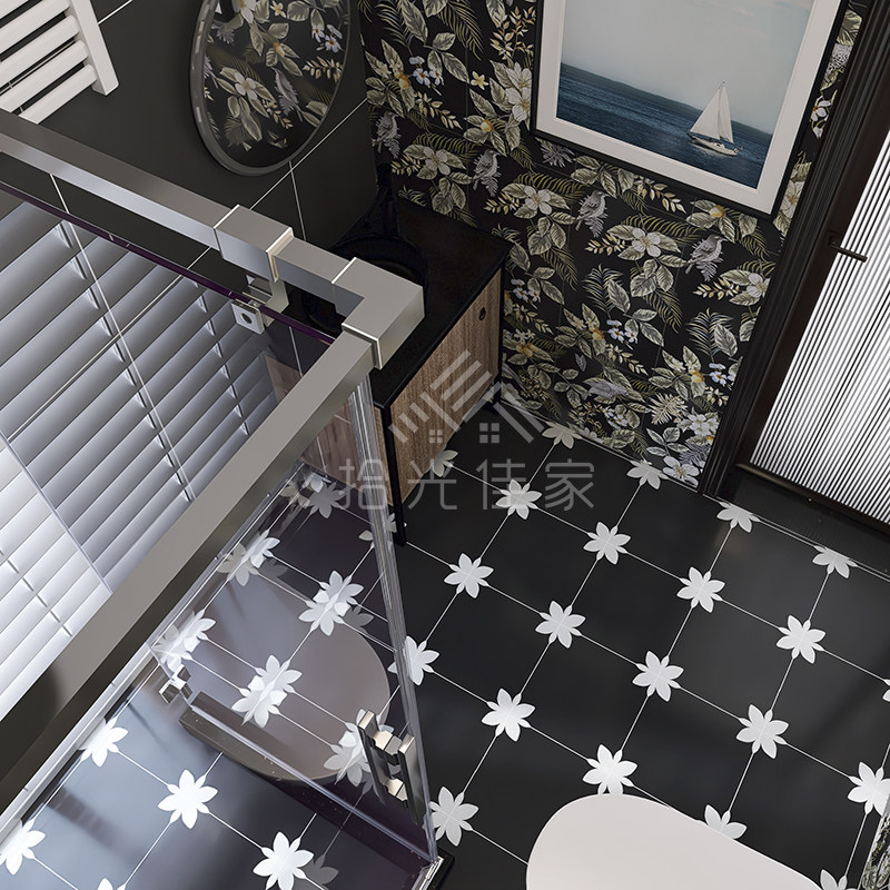 Black Small Flower Brick Nordic Retro Restaurant Cafe Art Matte Floor Tile Balcony Bathroom Powder Room Wall Tile 30