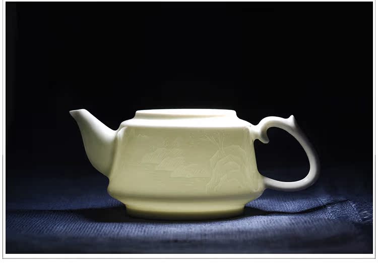 Offered home - cooked at flavour shadow blue glaze green, white porcelain porcelain teapot dark moment landscape of jingdezhen ceramic tea set by hand