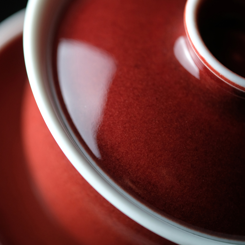 Offered home - cooked taste at the red ji red glaze three it tureen lid cup of jingdezhen ceramic tea bowl of tea by hand