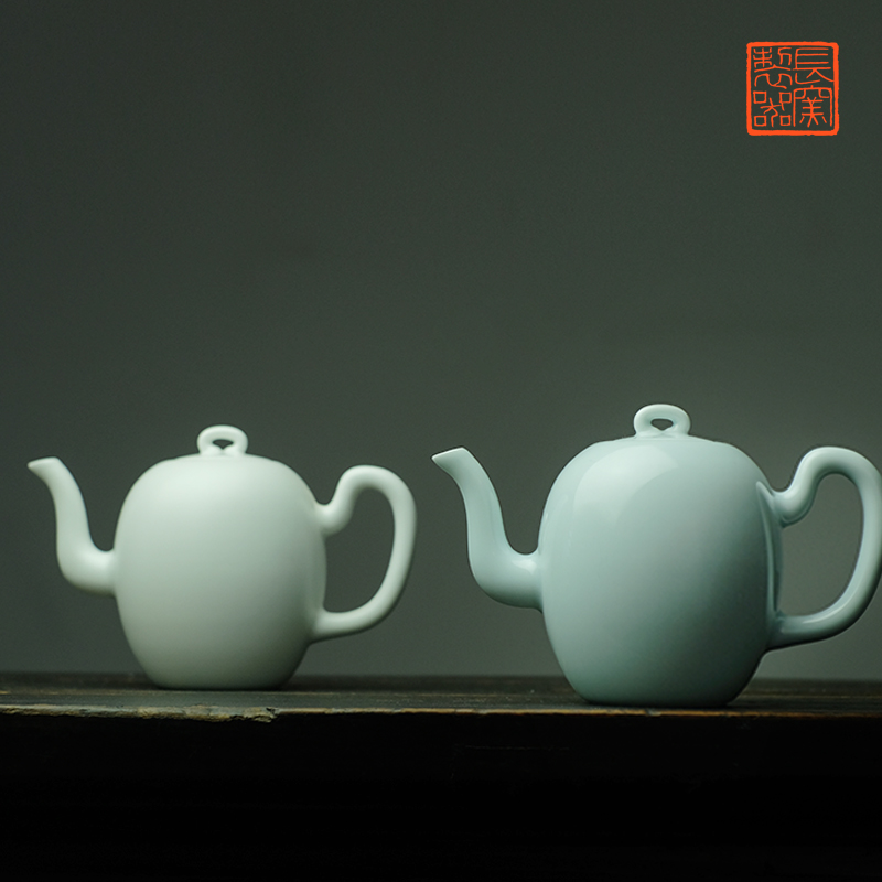 Long up controller offered home - cooked in manual, grey light Bai the Qing glaze beauty shoulder teapot jingdezhen ceramic tea set