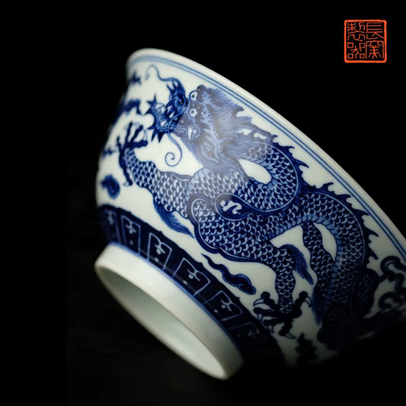 Long up jack offered home - cooked hand - made jingdezhen blue and white longfeng bowls in pure manual archaize ceramic tableware furnishing articles