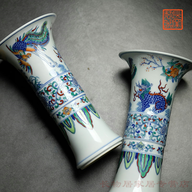 Long up controller hand - made color bucket FeiFeng kirin flower vase with jingdezhen manual archaize ceramic vases, home furnishing articles