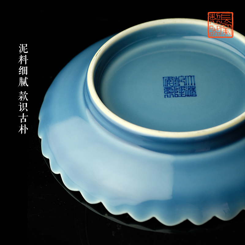 Offered home - cooked at flavor pot of dark blue glaze ceramic snack plate of fruit tray plate carved lotus - shaped jingdezhen ceramic tea set