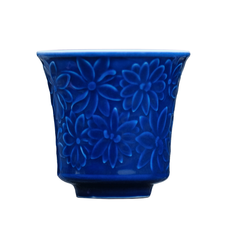 Offered home - cooked ju long up is the blue hand - cut glass jingdezhen manual archaize ceramic tea cups