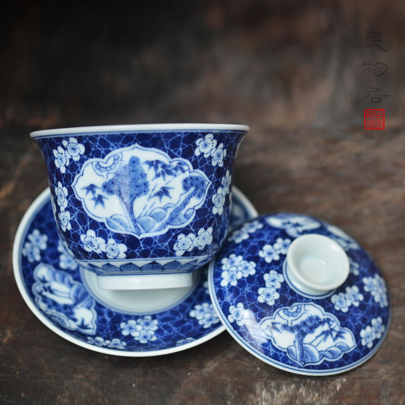 Offered home - cooked at three only blue and white ice age may poetic flavour hand - made tureen jingdezhen ceramic tea bowl by hand