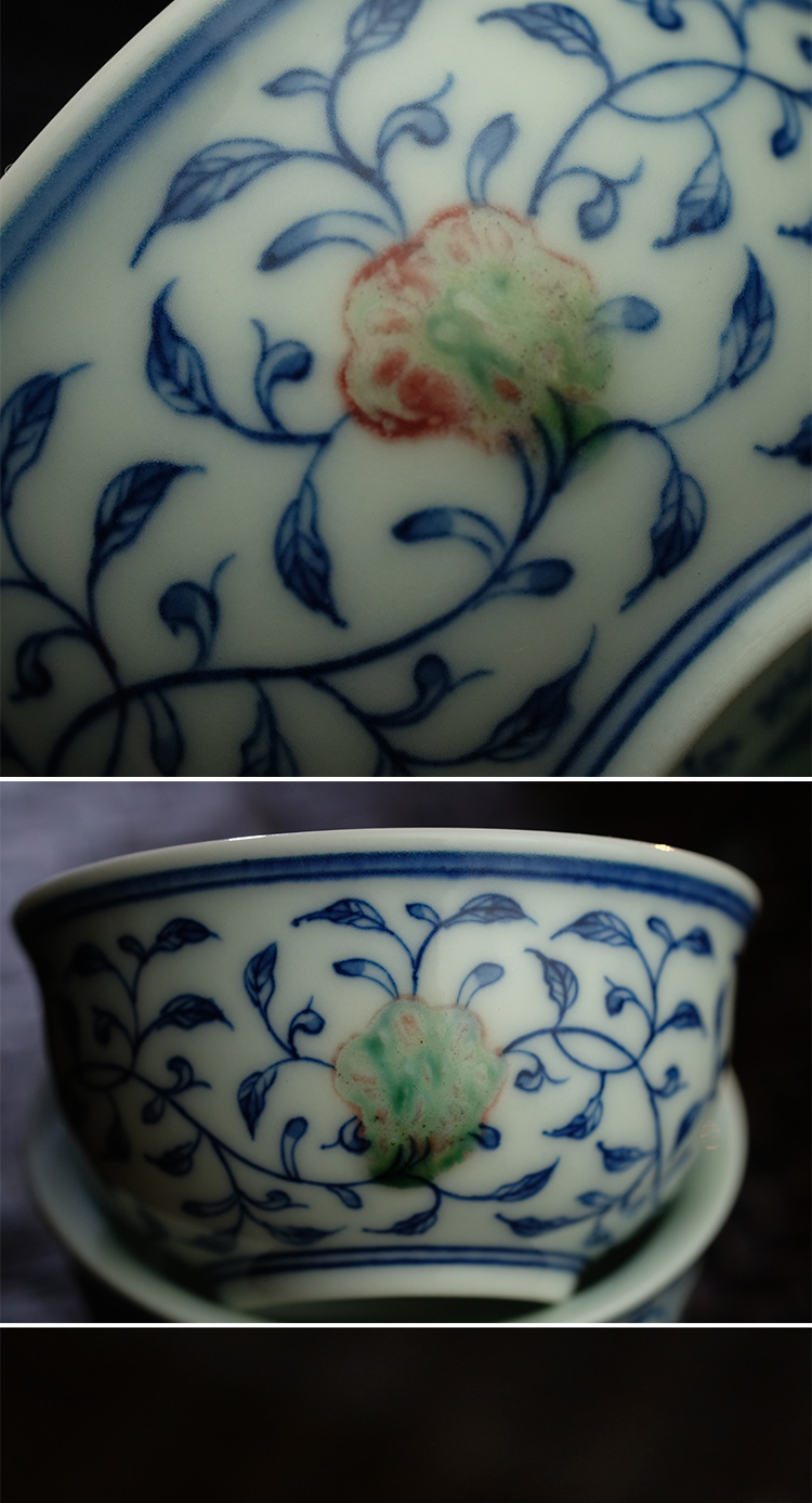 Offered home - cooked long up in blue and white youligong tangled branches grain making those hand - made teacup jingdezhen ceramic tea set by hand