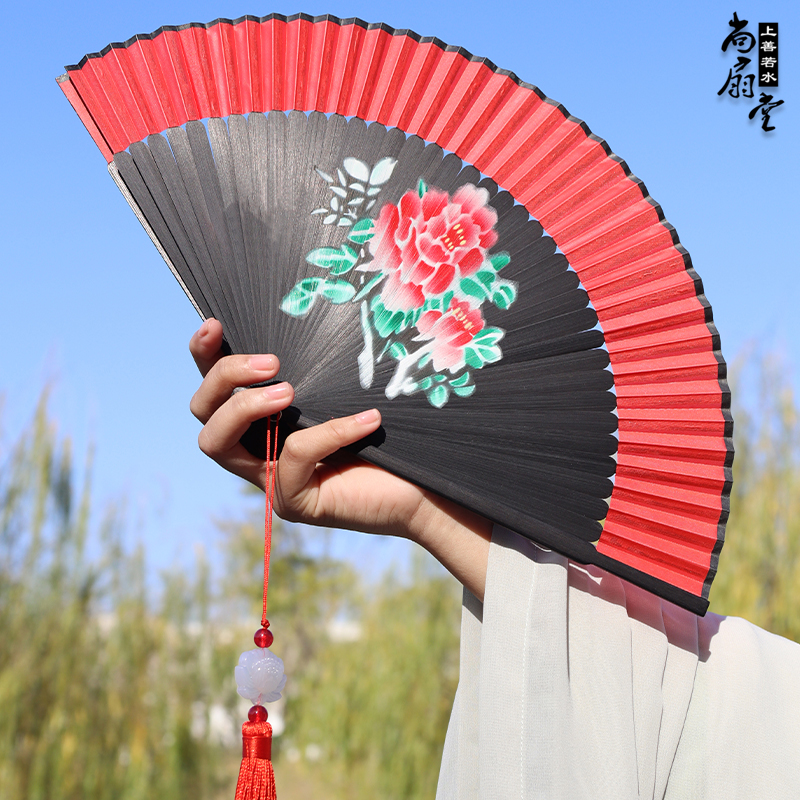 Han Fu Dance Folding Fan bifacial fan is good to open China's wind network red flag gown walking show Throwing Fan's bungee fan
