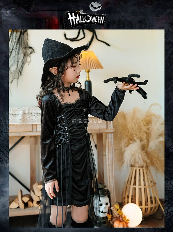 Halloween trẻ em Gothic đậm phù thủy váy bé gái quỷ nhỏ cos trang phục phù thủy trang phục sân khấu