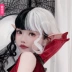 Đen Trắng Phù Thủy Kuila Tóc Giả Halloween Trưởng Thành Âm Dương Đầu Ngắn Xoăn Tóc Cosplay Mũ Đội Đầu Đạo Cụ