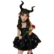 Childrens Halloween catwalk elf dress girls cosplay masquerade little devil black gauze princess dress
