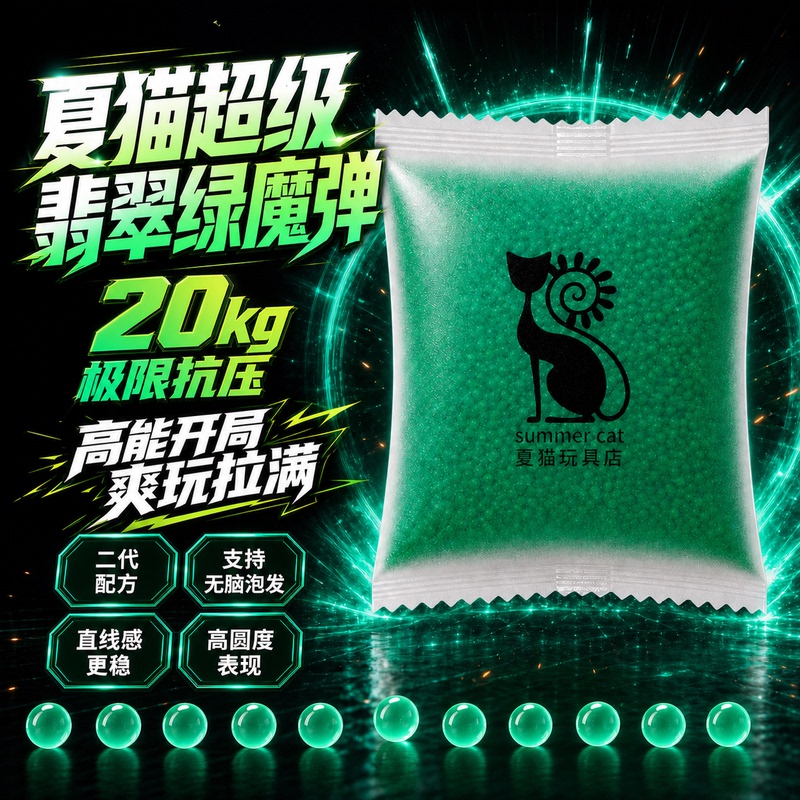 Summer Cat Super Emerald Green Magic Bullet Extreme 20kg Pressure-Resistant Green Matte Bullet Absorbs Water Evenly High Hardness 7.3mm