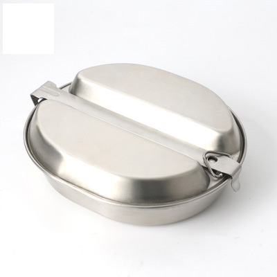 Versatile stainless steel oval long handle lunch box outdoor camping pan portable single soldier American egg-shaped dining box-Taobao