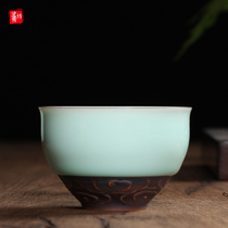 Longquan Celadon handmade master cup Single cup brother Kiln Kung Fu tea cup Tea cup Puer tea cup thin tire thick glaze