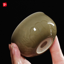 Longquan Celadon wood burning master cup Gongfu tea cup Single cup Zhou Changgui handmade cup Longyao Puer Tea bowl tea cup