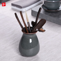 Iron tire six gentleman suit Household tea ceremony accessories Ceramic Gongfu tea spoon Tea clip Bamboo tea needle ornaments Longquan Celadon