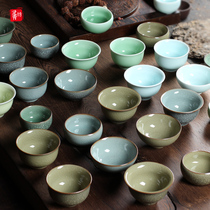 Longquan Celadon master cup Single cup Ge Kiln tea cup Ceramic Teacup Gongfu tea with ice crack small teacup Small teacup