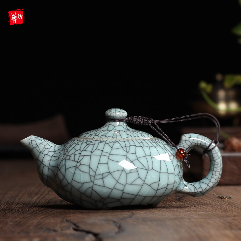 Celadon teapot ceramic kung fu tea set teapot single pot retro brother kiln ice crack handmade small teapot with filter