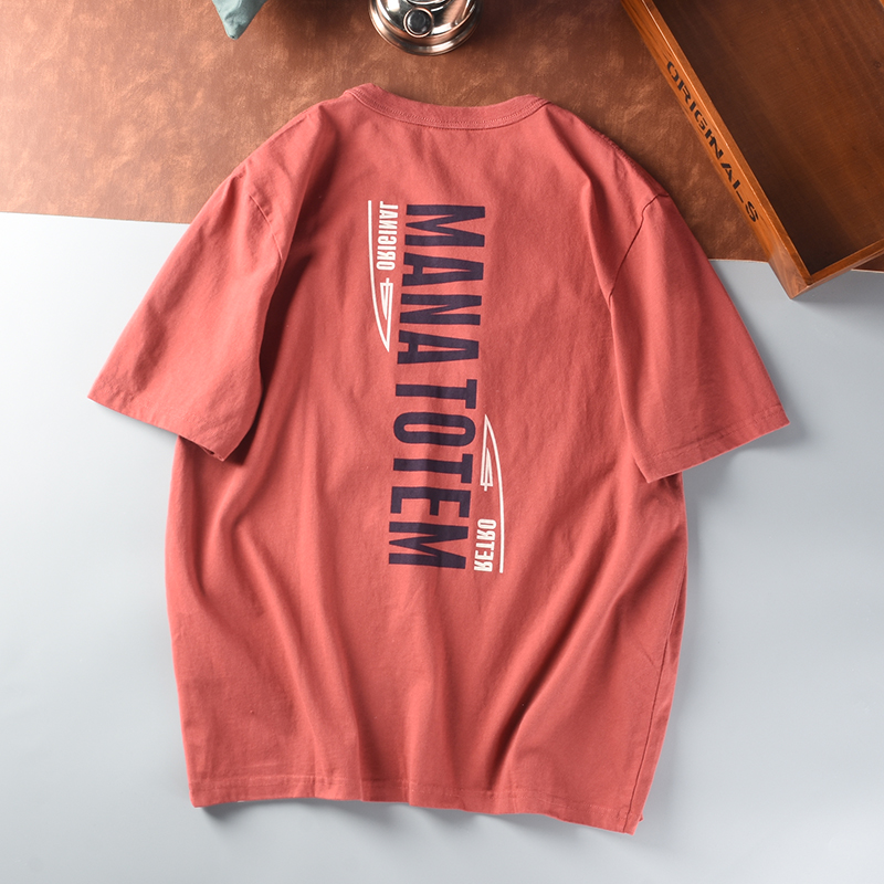Gaojie Good Store American Tail Single Cut the Alphabet Print Half -Half -Half Men's Heavy Industry Washed Full Cotton Short -sleeved T -shirt