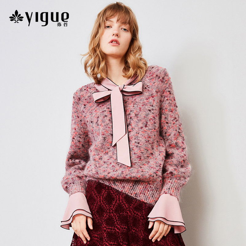 亦谷 18年秋冬新款 羊毛混纺 圆领灯笼袖 女式针织衫 毛衣 天猫优惠券折后¥309包邮(¥359-50)