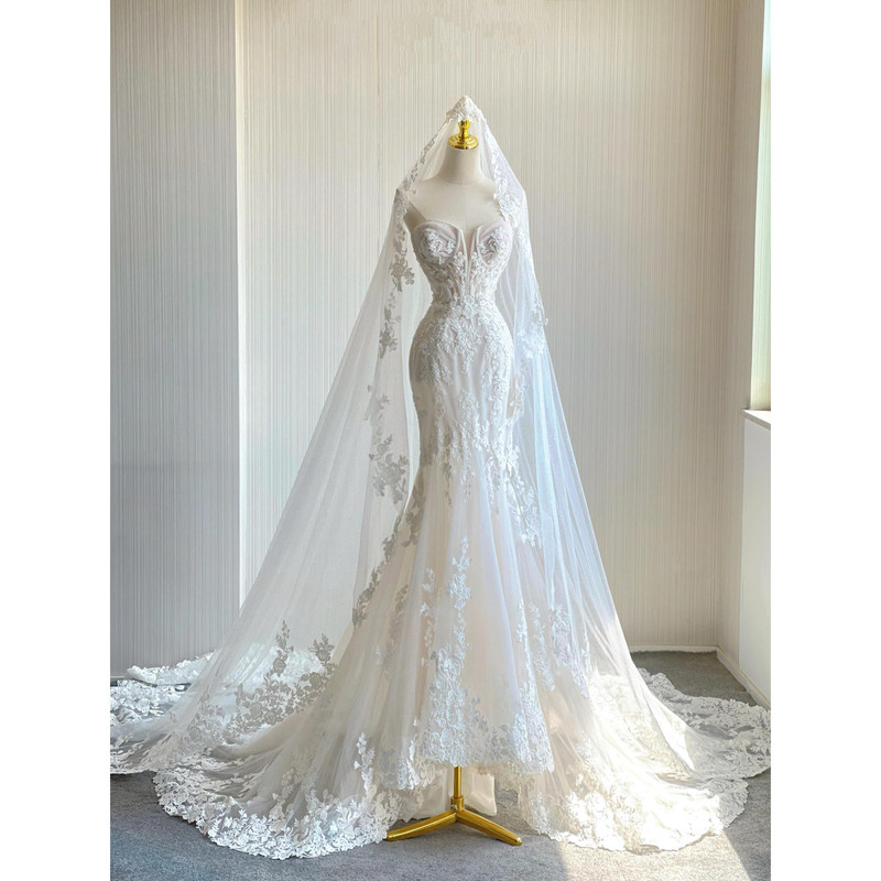 High-End French-Style Strapless Lace Light Wedding Dress for Petite Brides, Ultra-Fairy Dreamy Engagement Gown, Mermaid Dress for Going Out High-End French-Style Strapless Lace Light Wedding Dress for Petite Brides, Ultra-Fairy Dreamy Engagement Gown, Mermaid Dress for Going Out