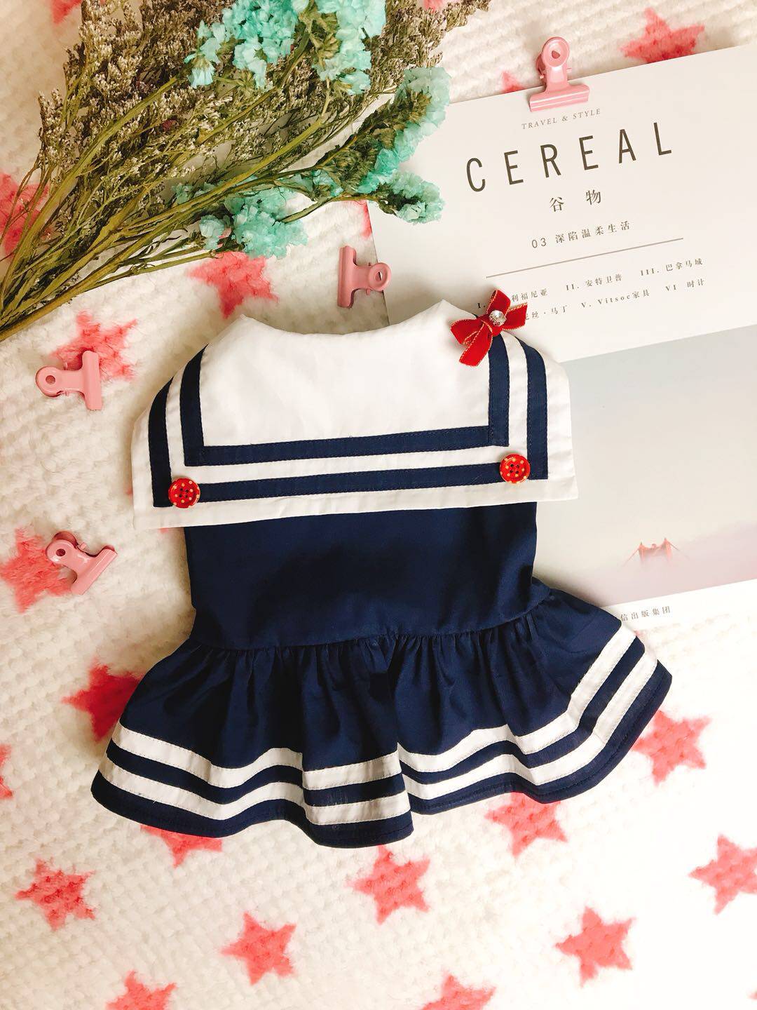 Pet clothes handmade custom sailor suit cute summer thin Teddy bichon French fight Yorkshire golden retriever husky