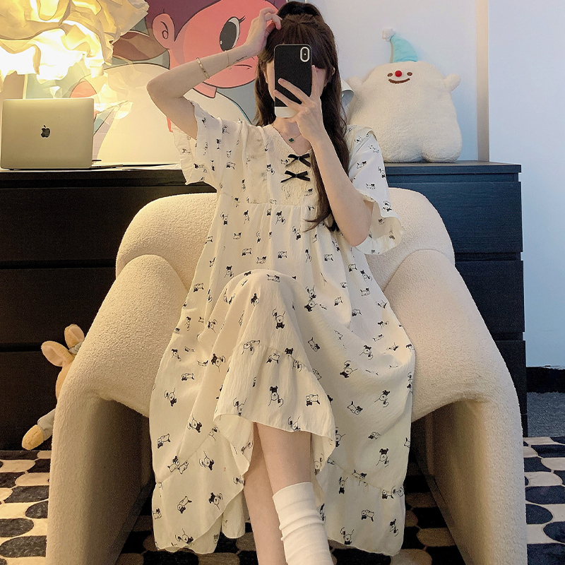 Summer Nightgown for Women, Short-Sleeved, Thin Cloud Cotton, Plus Size for Fat Girls, Sweet and Cute Long Nightgown